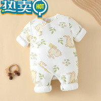 绿彩虹光冬季厚款新生儿棉衣封裆夹棉蝴蝶衣宝宝无骨哈衣06个月婴儿连身衣