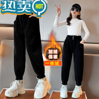 绿彩虹光女童加绒裤子秋冬款外穿女孩冬天加厚一体绒大童冬季保暖儿童棉裤