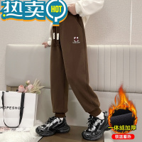 绿彩虹光女童裤子秋冬装洋气儿童保暖休闲束脚卫裤大童加绒加厚冬款运动裤