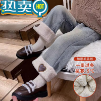 绿彩虹光女童加绒牛仔裤秋冬款2023新款女宝宝冬季加厚棉裤儿童套装冬装裤子