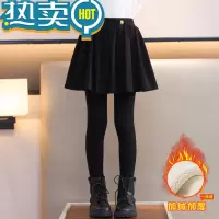 绿彩虹光女童加绒裙裤秋冬加厚儿童百褶带裙裤子假两件打底裤大童黑色裤裙