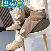 绿彩虹光女童加绒裤秋冬洋气儿童加厚休闲裤2023新款女宝宝冬装灯芯绒裤子