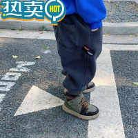 绿彩虹光宝宝加绒裤子男童秋冬儿童加厚摇粒绒束脚裤三岁小童冬季一体绒裤