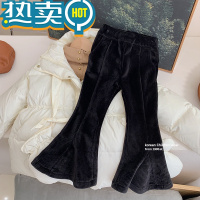 绿彩虹光女童大喇叭裤2023儿童洋气韩国秋冬装季加绒加厚外穿灯芯绒裤子