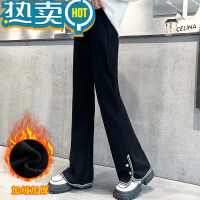 绿彩虹光女童裤子春秋2023新款儿童喇叭裤黑色冬季加绒冬装大童微喇秋冬款