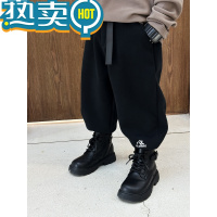 绿彩虹光男童加厚羊羔绒卫裤2023冬装儿童一条过冬裤子中大童加绒运动裤潮