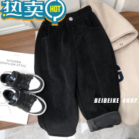 绿彩虹光软绵~男童加绒灯芯绒裤子儿童宽松直筒裤宝宝加厚长裤女童休闲裤