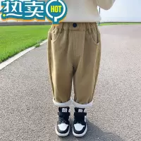 绿彩虹光童装男童裤子秋冬男宝宝休闲裤冬季加绒加厚小童一体绒儿童棉裤潮