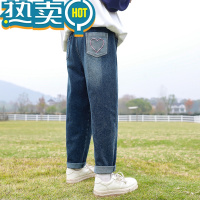 绿彩虹光女童牛仔裤春秋2024新款儿童洋气春秋女孩宽松中大童秋冬加绒裤子