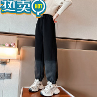 绿彩虹光女童加绒束脚裤秋冬装2023新款儿童加厚卫裤中大童渐变长裤子潮酷