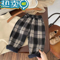 绿彩虹光儿童长裤2023冬款韩版男童经典格子加绒加厚百搭休闲裤