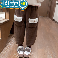 绿彩虹光女童加绒裤子秋冬季2023新款洋气加厚冬款宝宝冬装儿童装休闲长裤