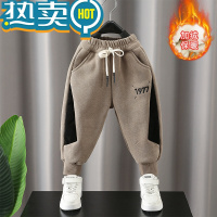 绿彩虹光男童一体绒秋冬加绒裤子2023新款儿童休闲运动裤宝宝冬装加厚棉裤