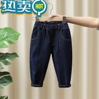 绿彩虹光男童一体绒牛仔裤2023冬季新款儿童加绒烟管裤小童洋派保暖长裤潮