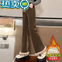 绿彩虹光女童裤子秋冬外穿7岁女孩冬季棉裤9加绒加厚8大童冬款儿童喇叭裤6