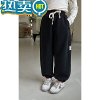 绿彩虹光奶油童装女童卫裤2023秋冬新款洋派儿童运动裤宝宝百搭灯笼裤