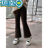 绿彩虹光辰女童加绒裤子秋冬款洋派海岛绒微喇叭长裤舒适保暖灯芯绒裤