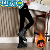 绿彩虹光女童加绒小脚裤儿童一体绒弹力紧身裤2023新款女大童黑色铅笔裤潮