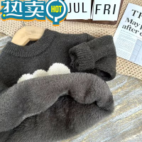 绿彩虹光小童秋冬一体绒毛衣儿童加厚2023新款套头加厚针织衫宝宝毛线衣潮