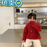 绿彩虹光儿童加厚圆领套头红色麻花毛衣冬季韩版男女童长袖内搭针织上衣潮