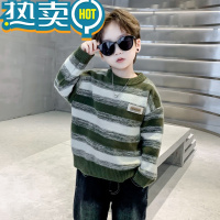 绿彩虹光童装男童毛衣秋冬款2023新款儿童加绒加厚毛线衣宝宝冬装内搭衣服