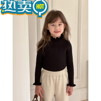 绿彩虹光2023冬女童韩版高弹包芯纱内搭针织保暖上衣儿童宝宝甜美花边毛衣