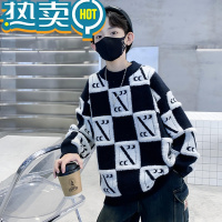 绿彩虹光儿童套装男童冬装加厚毛衣2023新款大童冬季男孩秋冬款打底衫