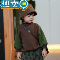 绿彩虹光砚台家韩版男童半高领卫衣儿童加绒宝宝套头衫女童洋派拼色秋冬款