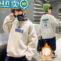 绿彩虹光男童加绒加厚复合一体绒卫衣内搭秋冬新款男孩高领保暖上衣打底衫