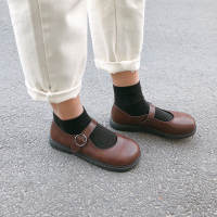 Ideamini学院风小皮鞋女复古配裙子英伦风圆头韩版百搭日系jk黑色软底舒适休闲鞋