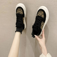 Ideamini豹纹板鞋女ulzzang鞋子2022春秋新款ins潮百搭小众厚底休闲运动鞋休闲鞋