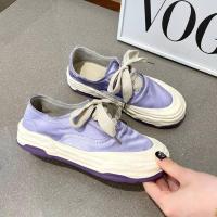 Ideamini2022年春夏新款厚底帆布鞋女糖果色绸缎面系带溶解鞋学生百搭板鞋