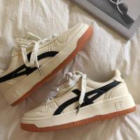 Ideamini 新款皮面板鞋女平底百搭小白鞋潮鞋ins2022夏季运动休闲鞋