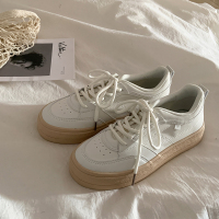 Ideamini皮面小白鞋女百搭平底韩版ulzzang板鞋原宿港风小众设计鞋子ins潮休闲鞋