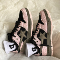 Ideamini国潮bf潮流粉色印花休闲滑板鞋ins风学院夏季透气撞色流行德训鞋休闲鞋