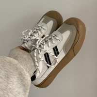 Ideamini小黄桃帆布鞋小众设计感德训鞋ins港味学生圆头小白鞋休闲板鞋夏