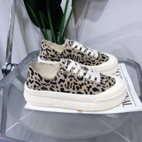 Ideamini豹纹色皮厚底板鞋女2022早秋新款学院风娃娃头系带休闲运动鞋女休闲鞋