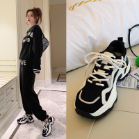 Ideamini2022春季新款皮休闲鞋女小个子厚底松糕鞋运动鞋熊猫板鞋潮