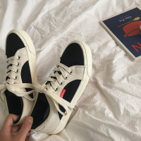 Ideamini港风黑白帆布鞋男生韩版潮流百搭低帮休闲板鞋学生情侣ins潮鞋子