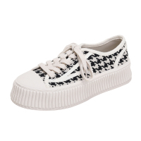Ideamini千鸟格帆布鞋女2022年新款百搭休闲学生低帮饼干鞋松糕厚底小白鞋