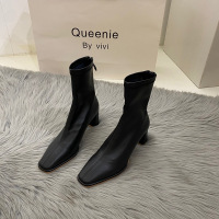 Ideamini高跟瘦瘦马丁靴女鞋2022年新款春秋季白色方头夏季棕色小短靴子