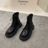 Ideamini厚底米白色马丁靴女鞋2022年新款夏季薄款炸街法式小短靴及踝靴子