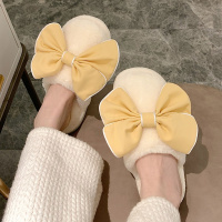 Ideamini 韩国蝴蝶结棉拖鞋女少女心时尚居家防滑毛绒棉鞋月子鞋