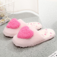 Ideamini秋韩版居家毛绒可爱室内公主风少女心粉色嫩棉拖鞋爱心家用软底