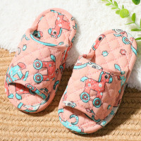 Ideamini卡通棉麻亚麻儿童家居室内布底拖鞋地板防滑小孩男女夏季