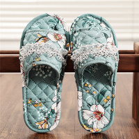 Ideamini田园碎花棉室内家用软底布底拖鞋男女木地板地砖四季款