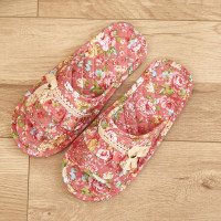 Ideamini绗缝布艺情侣木地板家居地板卧室软布底家用室内四季棉布拖鞋