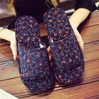 Ideamini韩版布艺布底布拖鞋木地板室内软底女可机洗棉家居家夏四季