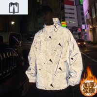 NEW LAKE冬季嘻哈情侣装棉服男士个性反光宽松加厚派克棉衣荧光外套潮[10月20日发完]