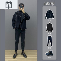 NEW LAKE[套装]毛呢大衣短款男2019新款休闲百搭宽松青少年韩版潮流外套毛呢大衣男